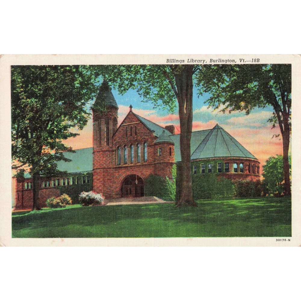 Billings Library Burlington Vermont UVM Vintage Linen Postcard 18B C.W. Hughes - Picture 1 of 2